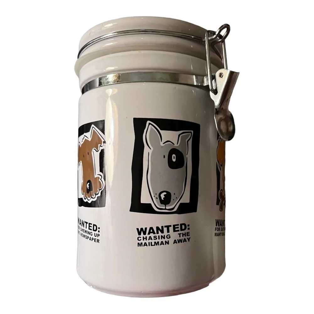 Mug shots Dog treat canister flip lid with latch ceramic